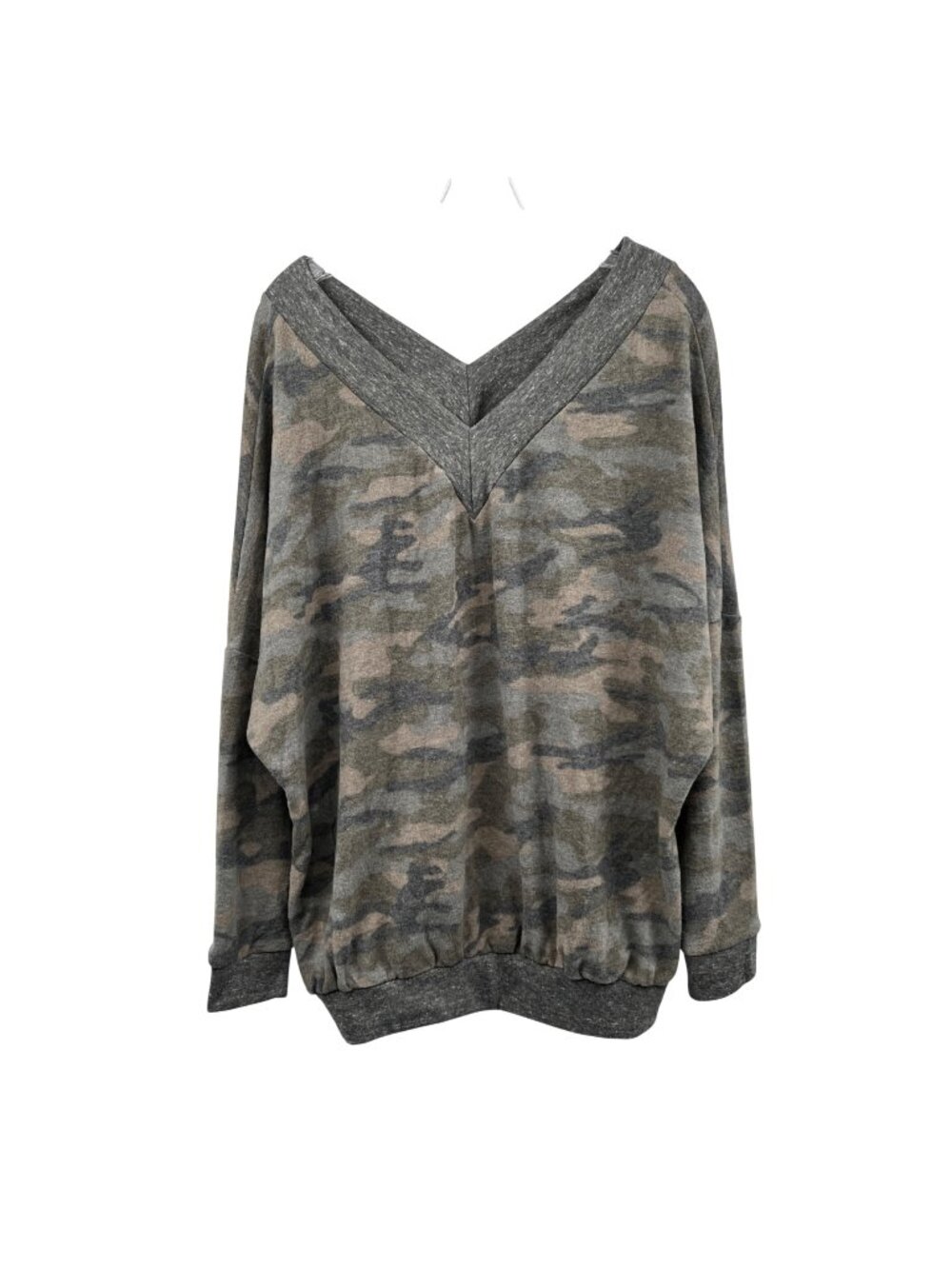 Camouflage Lightweight Sweatshirt P & Rose V-Neck Gray/Green Size Medium